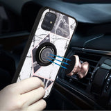 For Samsung Galaxy A13 4G 2022 Marble Design with Magnetic Ring Kickstand Holder Hybrid TPU Hard PC Shockproof Armor Classy Black Phone Case Cover