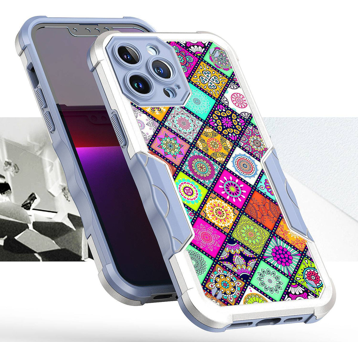 For Apple iPhone 14 Plus (6.7") Fashion Design Shockproof Hybrid Stylish Pattern Heavy Duty TPU Rubber Armor  Phone Case Cover