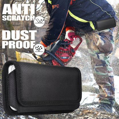 Universal Horizontal Cell Phone Case Nylon Holster Carrying Pouch with Belt Clip and 2 Card Slots fit Large Devices 7" For Samsung Galaxy A13 5G [Black]