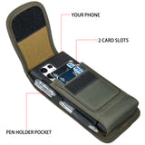 For Samsung Galaxy A23 5G Universal Nylon Pouch Case Vertical Phone Holster with Dual Card Slots, Pen Holder, Belt Clip Loop & Hook Cover [Green]