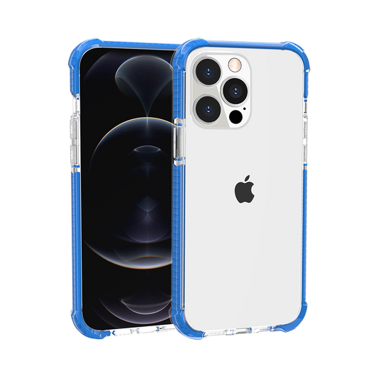 For Apple iPhone 14 Plus (6.7") Hybrid Transparent Acrylic Rubber Gummy Gel Hard PC Silicone TPU Color Bumper Frame Clear / Blue Phone Case Cover