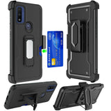 For Motorola Moto G Pure Armor Belt Clip with Credit Card Holder, Holster, Kickstand Protective Full Body Heavy Duty Hybrid Black Phone Case Cover