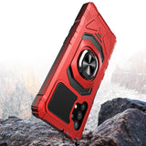 For AT&T Radiant Max 5G (6.8") Hybrid Dual Layer with Rotate Magnetic Ring Stand Holder Kickstand, Rugged Anti-Scratch Protective Red Phone Case Cover