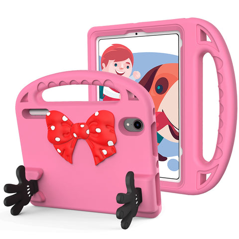 For Apple iPad Mini 6th Gen 8.3 inch Hybrid Shockproof Bow Hands Kickstand Antislip Rubber TPU Kid-Friendly Bumper Tablet Pink Phone Case Cover