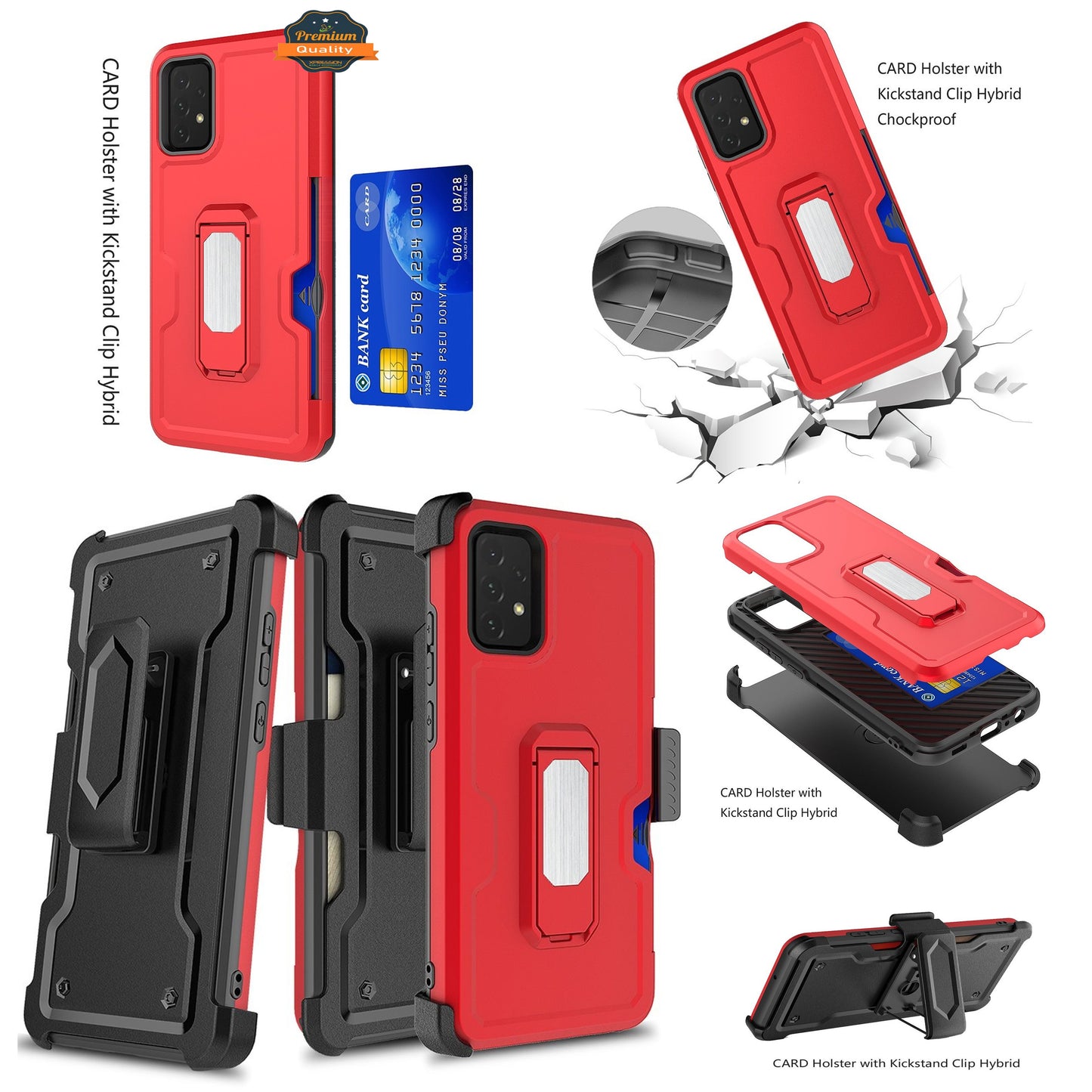 For Samsung Galaxy A13 4G Armor Belt Clip with Credit Card Holder ID Slot, Holster, Kickstand Protective Full Body Heavy Duty Hybrid  Phone Case Cover