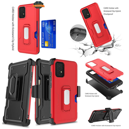 For Motorola Moto G 5G 2022 Armor Belt Clip with Credit Card Holder ID Slot, Holster, Kickstand Full Body Heavy Duty Hybrid  Phone Case Cover