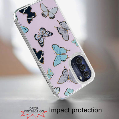 For Motorola Moto G 5G 2022 Stylish Gold Layer Design Hybrid Rubber TPU Hard PC Shockproof Armor Rugged Slim Fit Butterflies Phone Case Cover