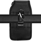 For Samsung Galaxy A23 5G Universal Pouch Case Vertical Phone Holster Nylon Cover with Front Buckle, Belt Clip Loop & Hook Carabiner [Black]