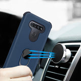 For LG K51 / Reflect Rugged Shockproof Hybrid Armor with Finger Ring Stand Holder Kickstand Navy Blue Phone Case Cover