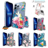 For Apple iPhone 13 Pro Max (6.7") Floral Patterns Design Transparent Soft TPU Silicone Shock Absorption Bumper Slim Hard Back  Phone Case Cover
