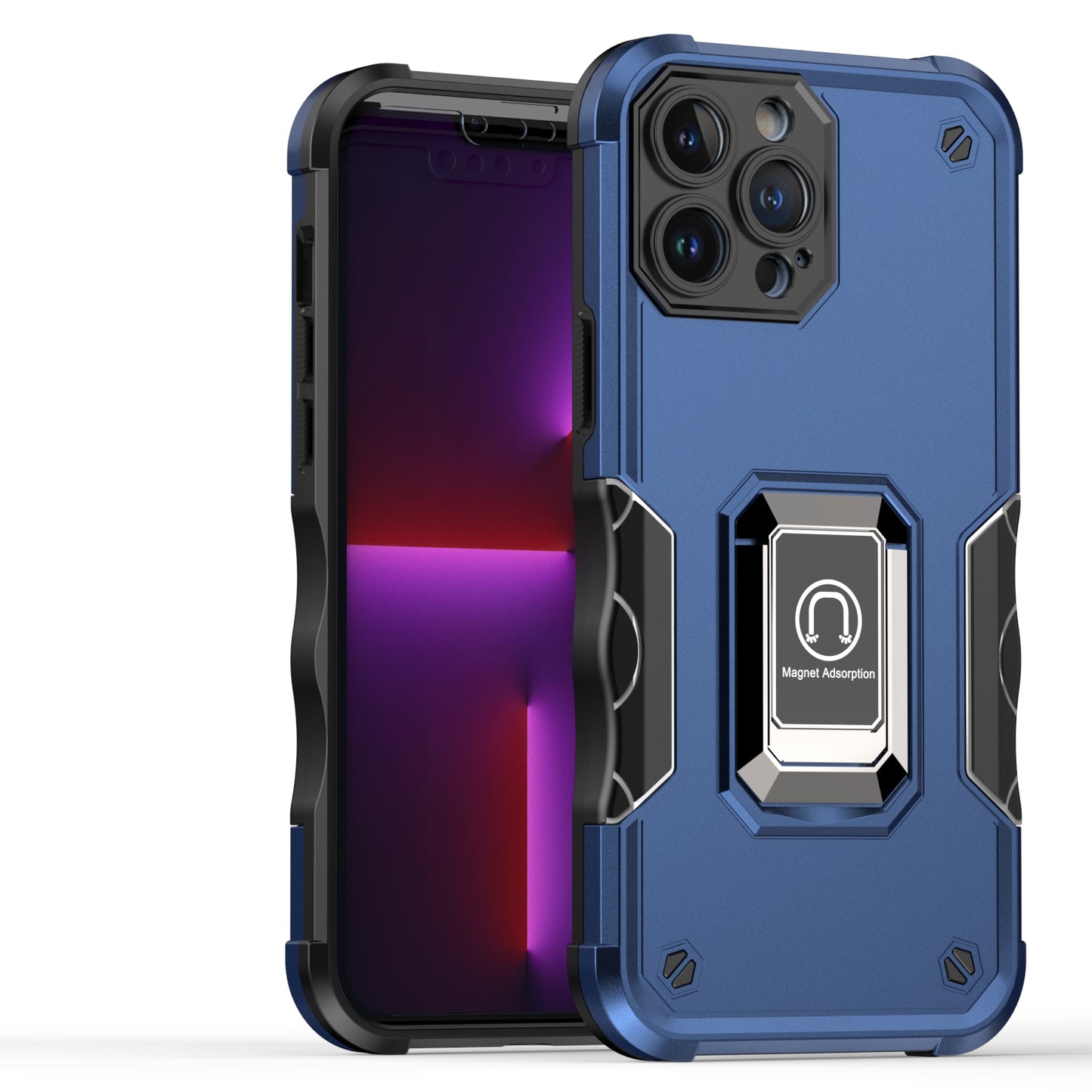 For Apple iPhone 13 Pro Max Hybrid Cases with Magnetic Ring Holder Stand Kickstand Heavy Duty Rugged Silicone Shockproof  Phone Case Cover