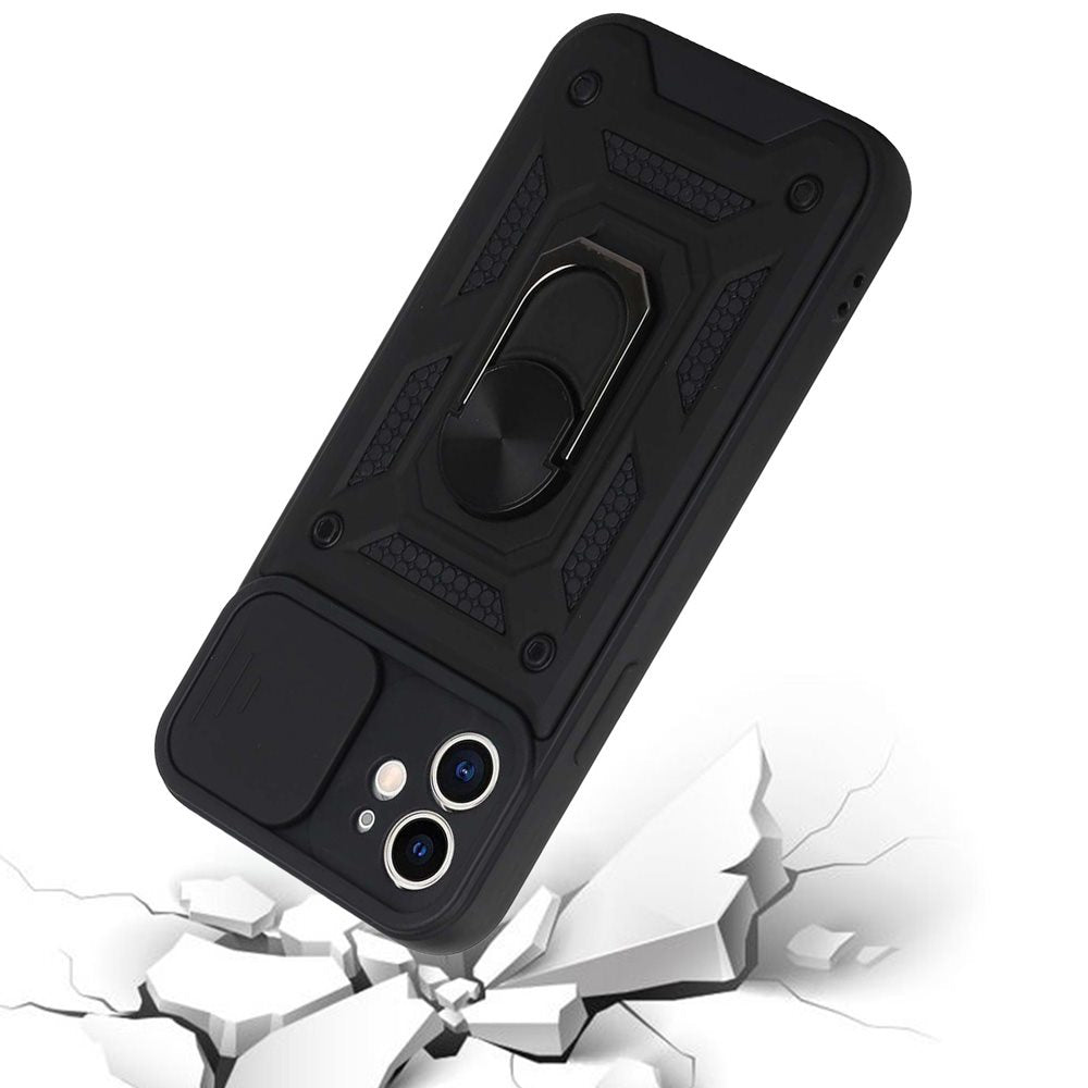 For Apple iPhone 14 Pro (6.1") Hybrid Cases with Slide Camera Lens Cover, Ring Holder Kickstand Rugged Dual Layer  Phone Case Cover