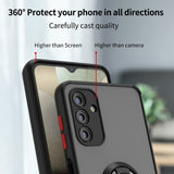 For Samsung Galaxy A13 5G Hybrid Frosted Protector Magnetic Ring Holder Stand Kickstand Heavy Duty Rugged Bumper with Camera Lens Black Phone Case Cover