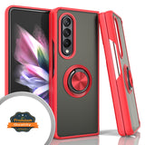 For Samsung Galaxy Z Fold 3 5G Finger Ring Stand Holder Kickstand Hybrid Frosted Matte Silicone TPU Hard PC Frame Shock-Absorption  Phone Case Cover