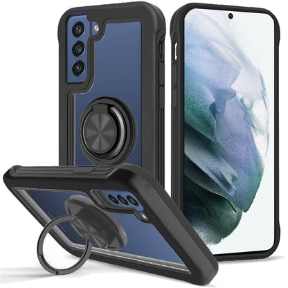 For Samsung Galaxy S22+ Plus Transparent Magnetic Ring Stand Hybrid with 360 Degree Rotation Kickstand Armor Bumper Defender  Phone Case Cover