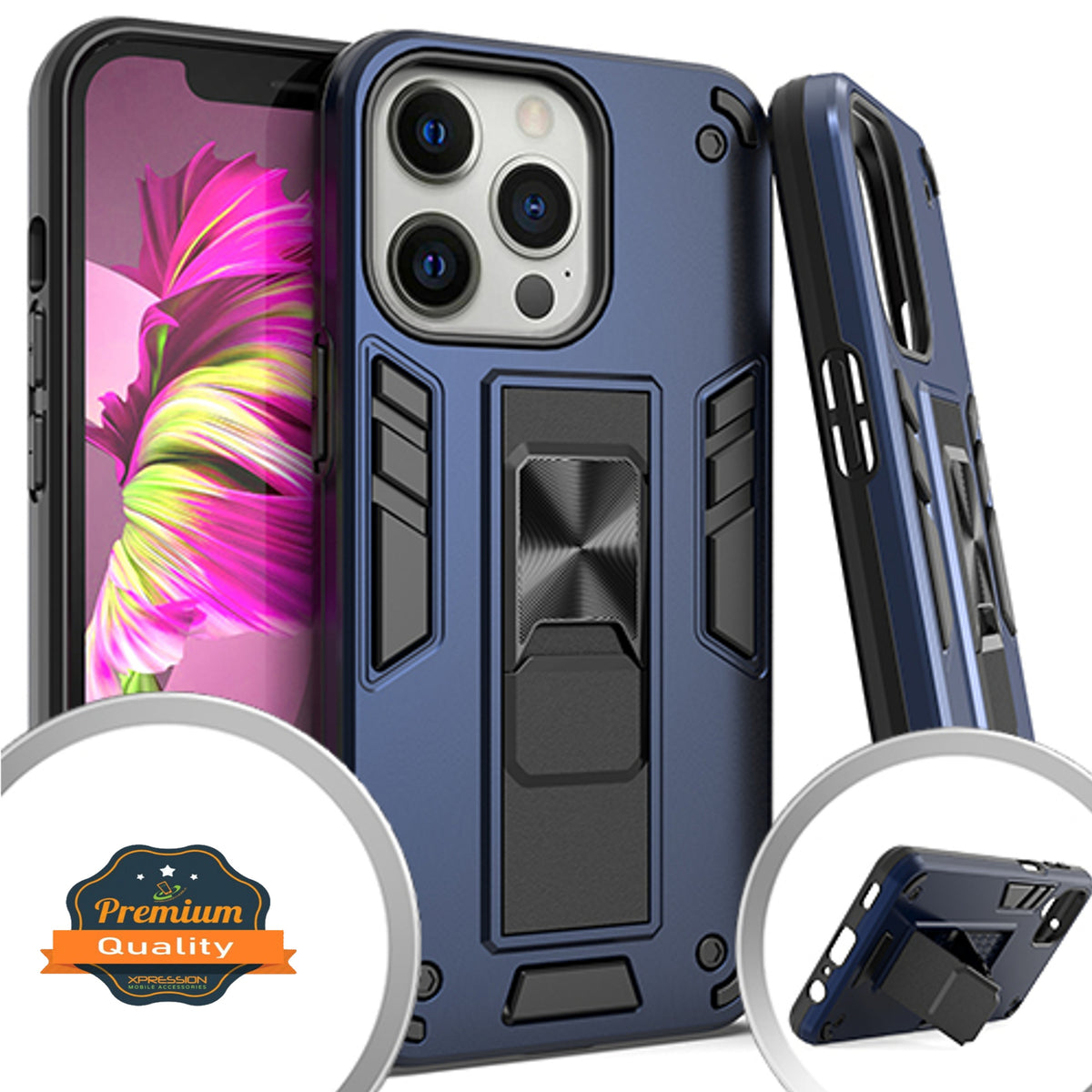 For Apple iPhone 14 (6.1") Built-in Slide Kickstand Shockproof Armor Heavy Duty Dual Layer [Military Grade] Rugged Bumper  Phone Case Cover