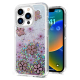 For Apple iPhone 13 Pro Max (6.7") Floral Stylish Design Glitter Shiny Hybrid Rubber TPU Hard PC Shockproof Slim Fit  Phone Case Cover