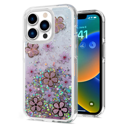 For Apple iPhone 14 /Plus Pro Max Floral Stylish Design Glitter Shiny Hybrid Rubber TPU Hard PC Shockproof Slim  Phone Case Cover