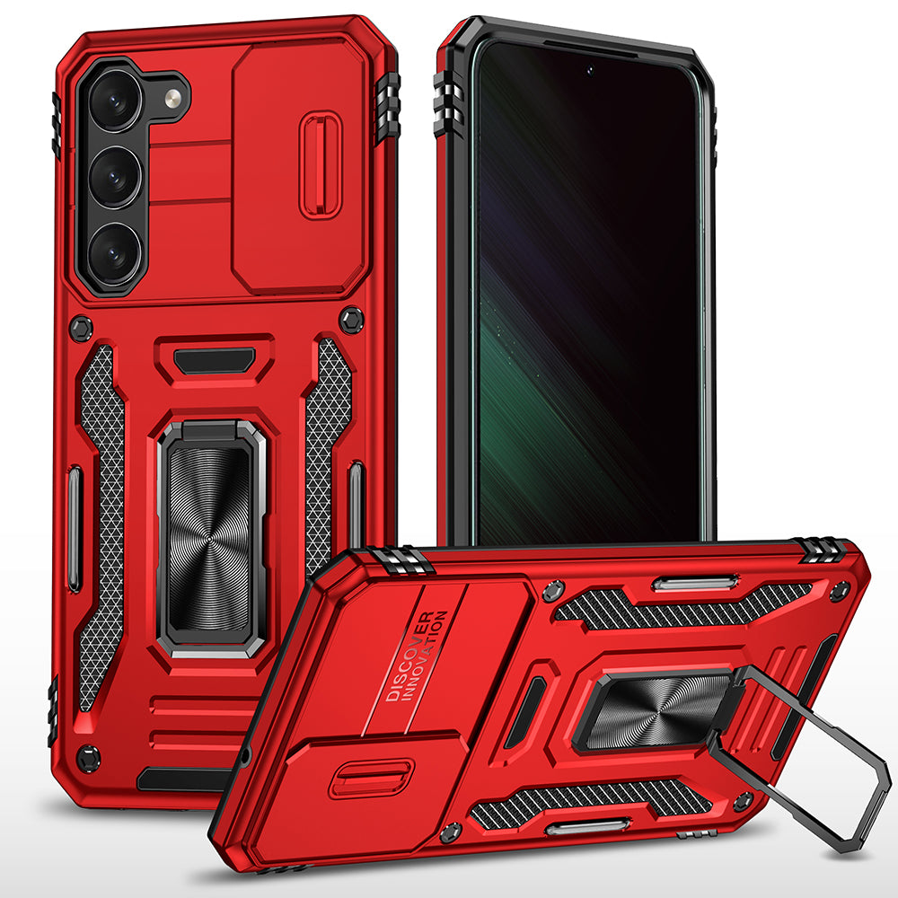 For Samsung Galaxy S23 /Plus /Ultra Hybrid Slide Camera Protection & Built-in 360° Rotate Ring Stand, Heavy Duty Military Grade  Phone Case Cover