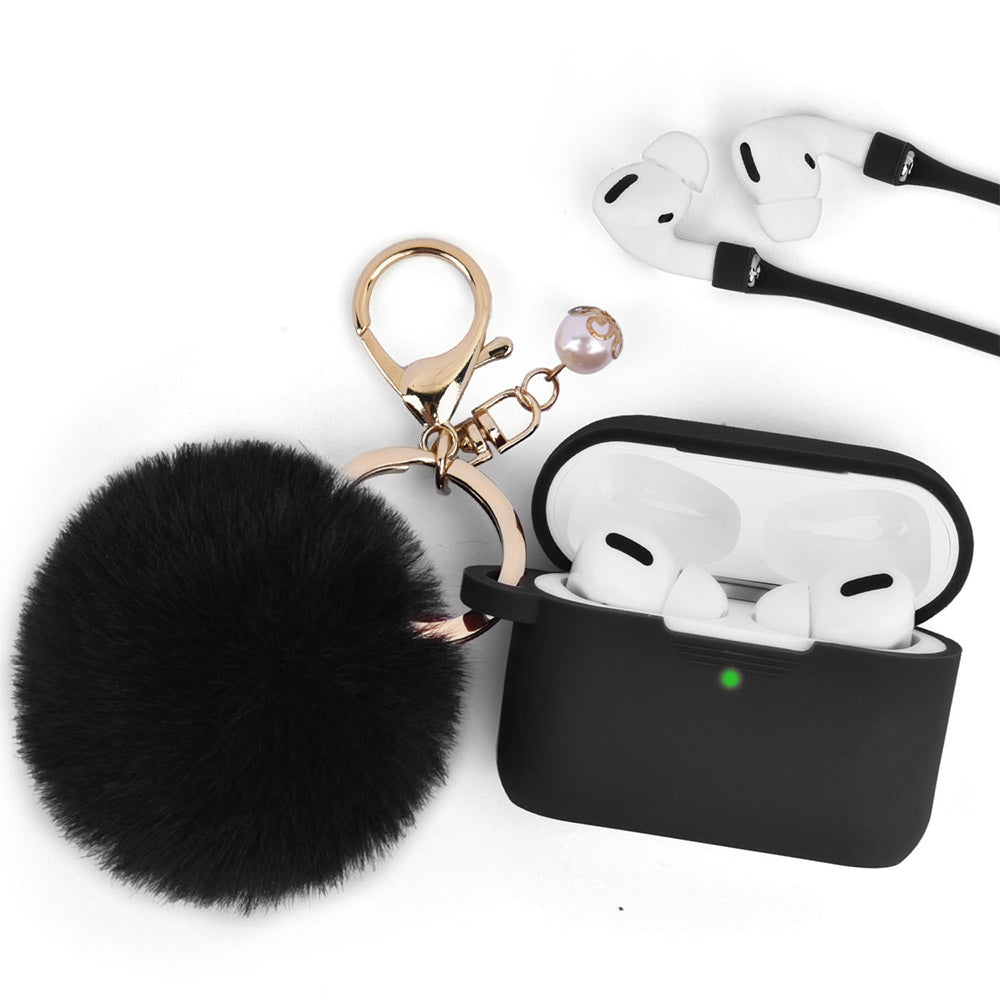 For Apple AirPods Series 3 (2021) Silicone Skin Cute Fur Ball Ornament Keychain 3 in 1 Fashion Thick TPU Gummy Luxury Soft Protective Earphone  Phone Case Cover