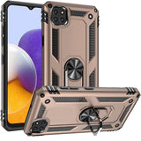 For Samsung Galaxy A22 5G Armor Hybrid Durable 360 Degree Rotatable Ring Stand Holder Kickstand 2in1 Fit Magnetic Car Mount Gold Phone Case Cover