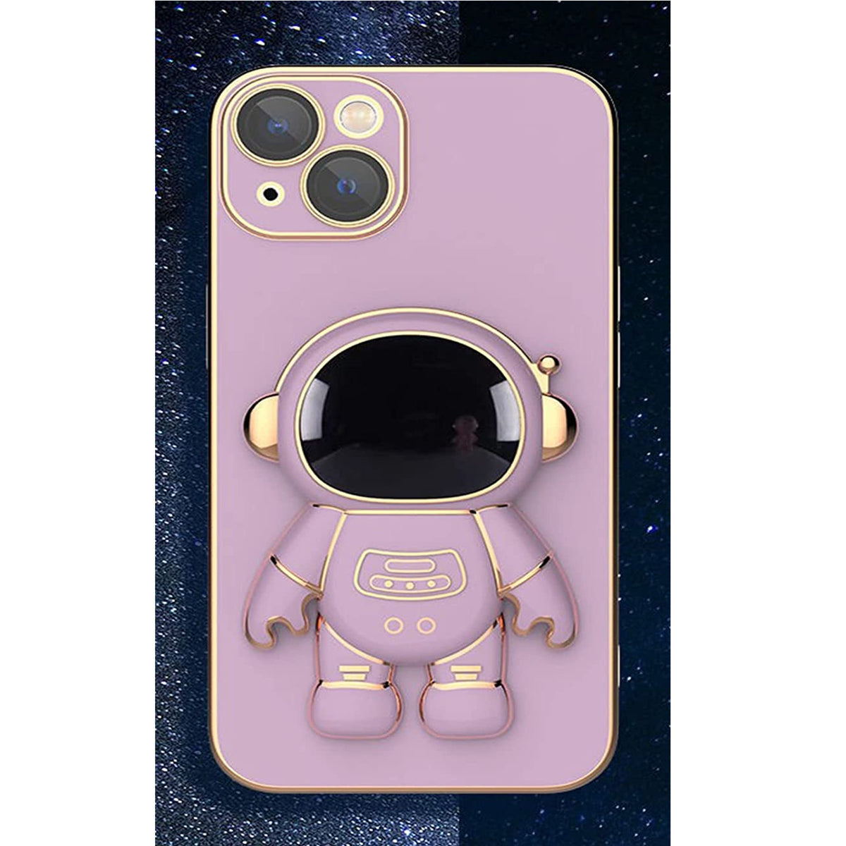 For Apple iPhone 13 /6.1" Astronaut Hidden Stand Holder Plating Hybrid Electroplated Bumper Shockproof Armor Cute  Phone Case Cover