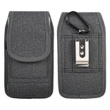 For Samsung Galaxy A23 5G Universal Vertical Fabric Case Holster with Dual Credit Card Slots, Belt Loop & Carabiner Carrying Phone Pouch [Black]