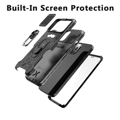 For Apple iPhone 13 Pro (6.1") Ring Stand Cases with Slide Camera, Kickstand & Screen Protector Military Grade Shockproof  Phone Case Cover