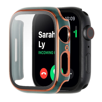 For Apple Watch Series 7/6/SE/5/4/3/2/1 Full Coverage Frame Bumper Chromed with Tempered Glass Screen Protector Hard Cover