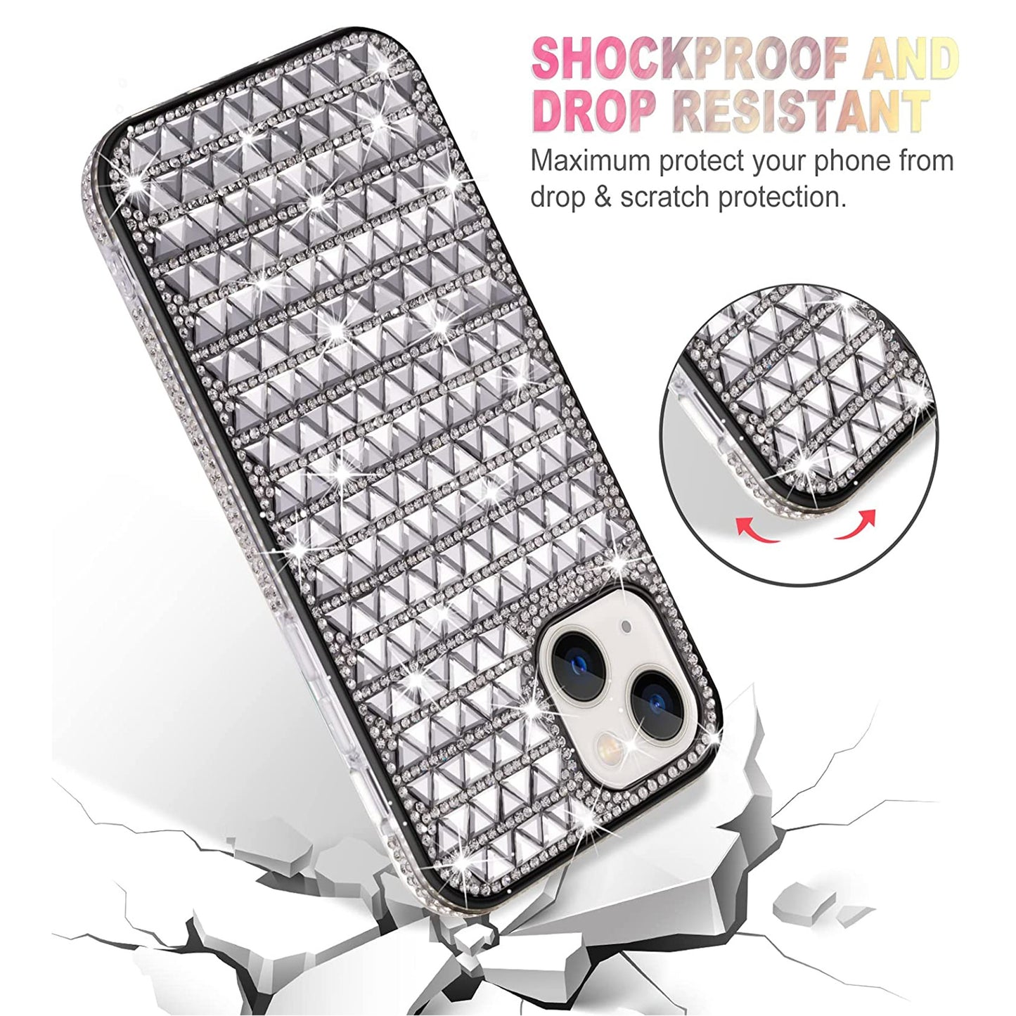 For Samsung Galaxy S22 Diamonds Sparkle 3D Crystal Glitter Bling Shiny Rhinestone Hybrid Bumper Hard Protective  Phone Case Cover