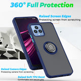 For T-Mobile Revvl 6 5G Hybrid Frosted Matte Hard Back PC + TPU Frame with Magnetic Ring Holder Stand Kickstand Black Phone Case Cover