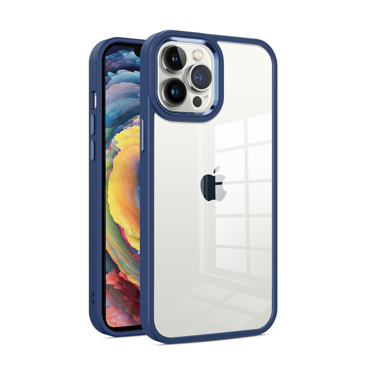 For Apple iPhone 14 (6.1") Slim Fit Hybrid Transparent Thick Acrylic with Metal Buttons Frame Protective  Phone Case Cover