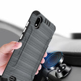For TCL A2 /A507DL Hybrid Dual Layer Slim Defender Armor Tuff Metallic Brush Texture Finishing Shockproof Hard PC + Soft TPU Rubber Gray Phone Case Cover