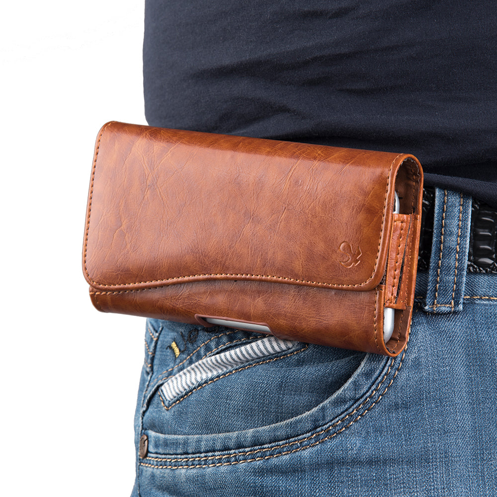For Nokia C200 Universal Horizontal Leather Case Belt Clip Holster with Clip Loops Cell Phone Carrying Pouch [Magnetic Closure] [Brown]