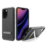 For Apple iPhone 13 Pro Max (6.7") Slim Brushed Hybrid Shock-Absorption Armor Edged Carbon Fiber with Metal Kickstand Rugged Texture  Phone Case Cover