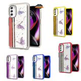 For Motorola Moto G 5G 2022 Butterflies Design Bling Glitter Shockproof Hybrid Soft TPU Frame and Hard PC Back Slim  Phone Case Cover