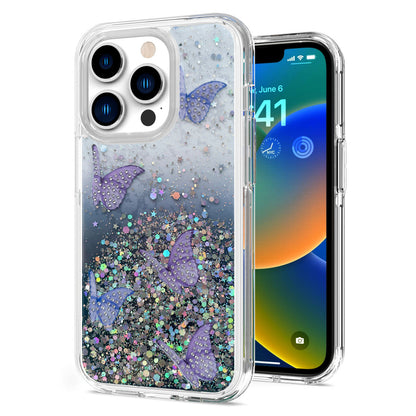 For Apple iPhone 14 /Plus Pro Max Floral Stylish Design Glitter Shiny Hybrid Rubber TPU Hard PC Shockproof Slim  Phone Case Cover