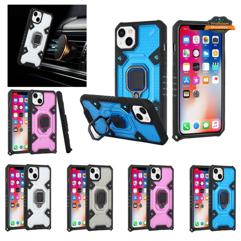 For Apple iPhone 13 Pro (6.1") Clear Silicone Shockproof Tuff Hybrid Protection Cover Transparent TPU with Magnetic Ring Kickstand  Phone Case Cover