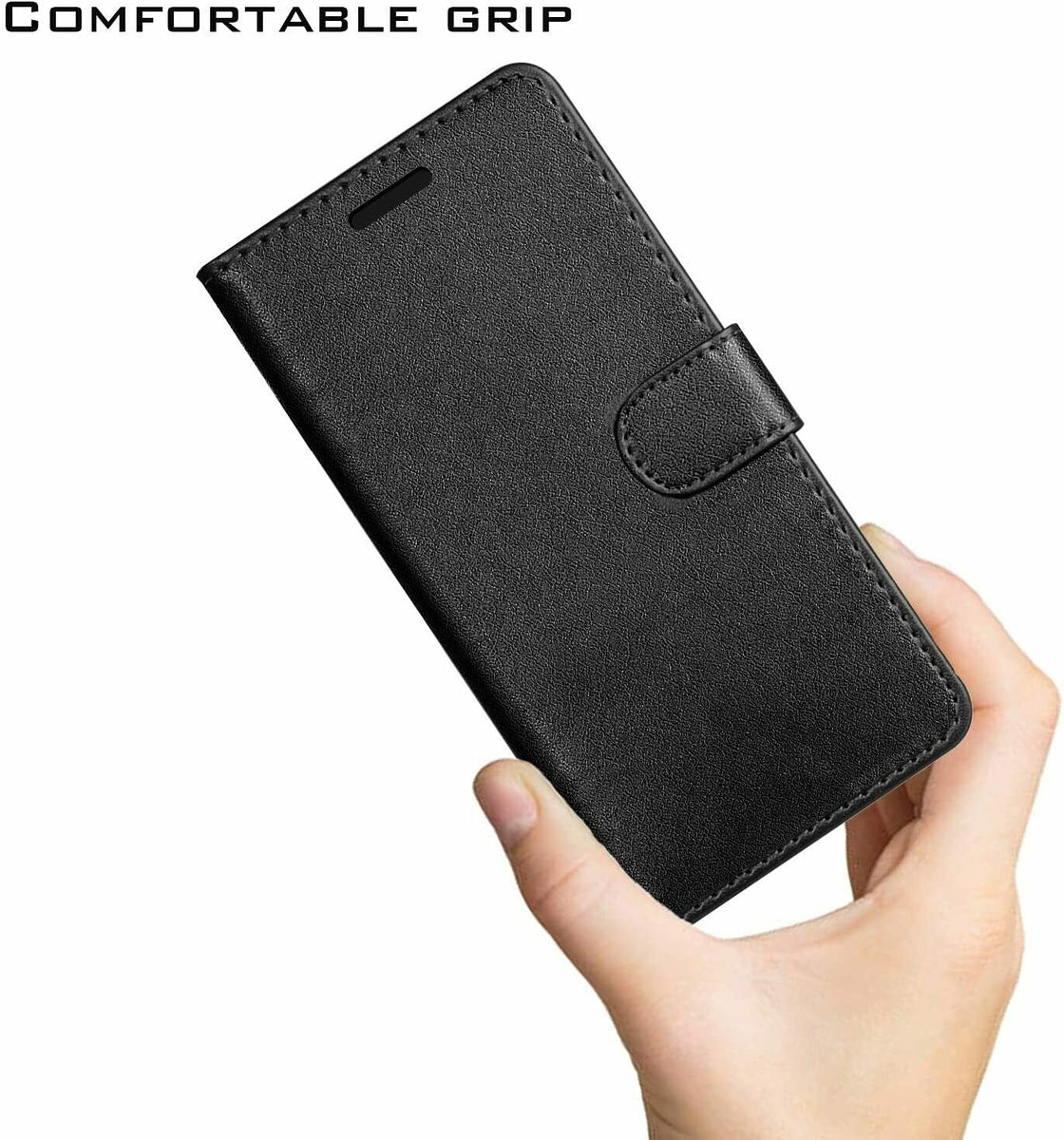 For Motorola Moto G 5G 2022 Wallet PU Leather Pouch with Credit Card Slots ID Money Pocket, Stand & Strap Flip Protective Black Phone Case Cover