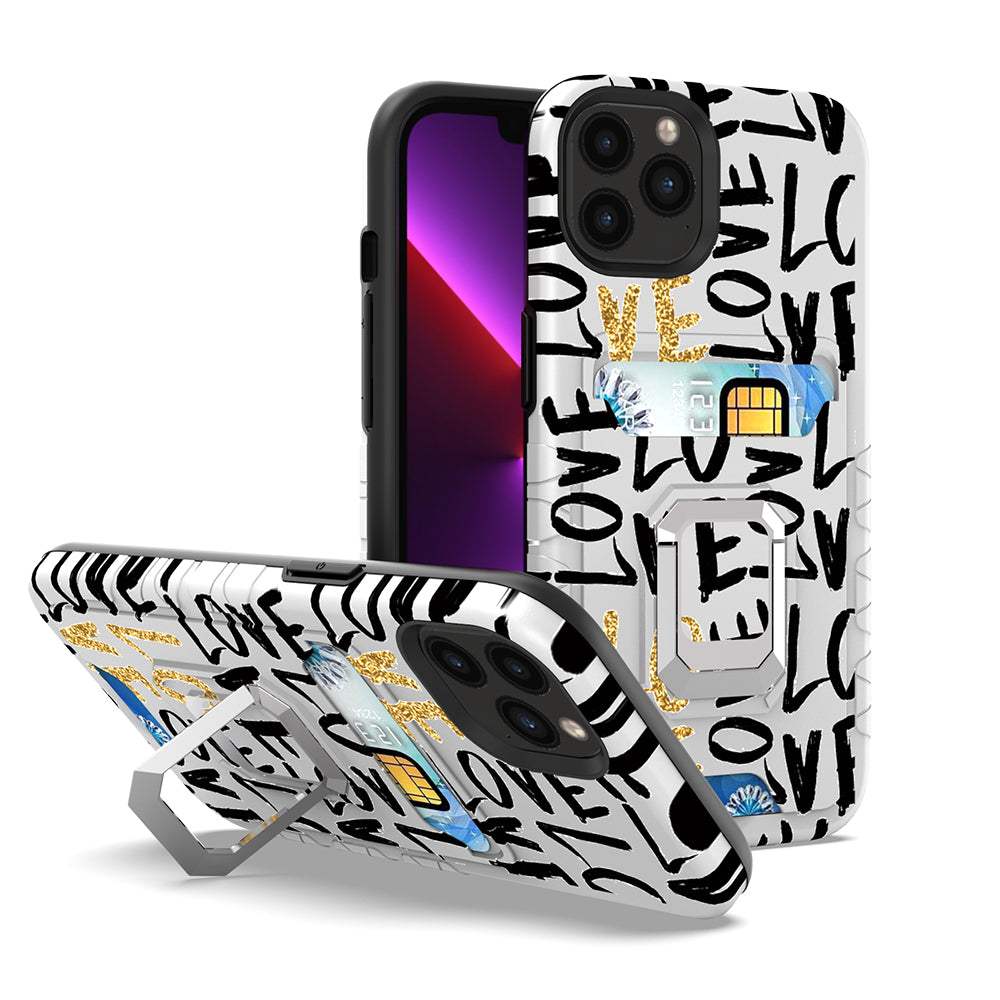 For Apple iPhone 14 Pro (6.1") Stylish Wallet with Credit Card Holder & Magnetic Stand Ring Heavy Duty Hybrid  Phone Case Cover