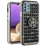 For Apple iPhone 11 (6.1") Luxury 3D Bling Diamonds Rhinestone Jeweled Shiny Crystal Hybrid TPU Hard with Ring Stand Holder Black Phone Case Cover