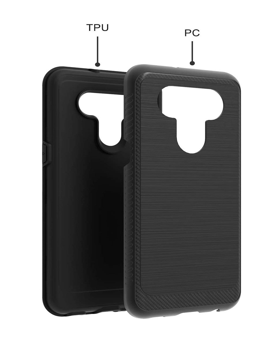 For Apple iPhone 14 (6.1") Armor Brushed Texture Rugged Carbon Fiber Design Shockproof Dual Layers Hard PC + TPU  Phone Case Cover