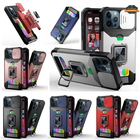 For Samsung Galaxy A33 5G Wallet Case with Ring Stand & Slide Camera Cover Credit Card Holder, Military Grade Hard Shockproof  Phone Case Cover