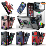 For Apple iPhone 14 (6.1") Wallet with Ring Stand & Slide Camera Cover Credit Card Holder, Military Grade Shockproof Hard  Phone Case Cover