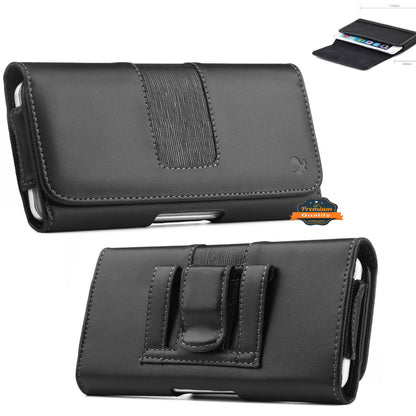 For Samsung Galaxy A23 5G Universal Premium Horizontal Leather Case Pouch with Magnetic Closure, Belt Clip & Belt Loops Holster Cover [Black]