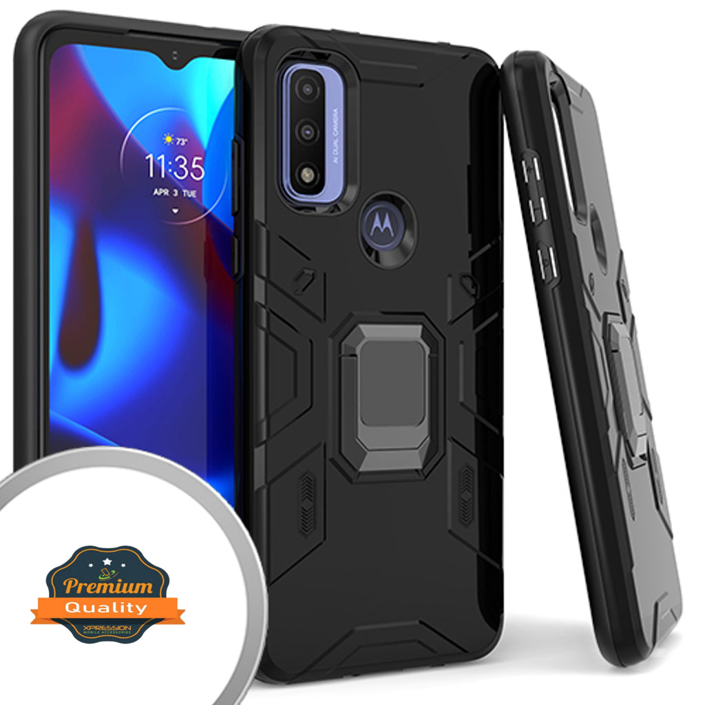 For Motorola Moto G Power 2022 Hybrid Heavy Duty Armor Protective Bumper with 360° Degree Ring Holder Kickstand [Military-Grade]  Phone Case Cover