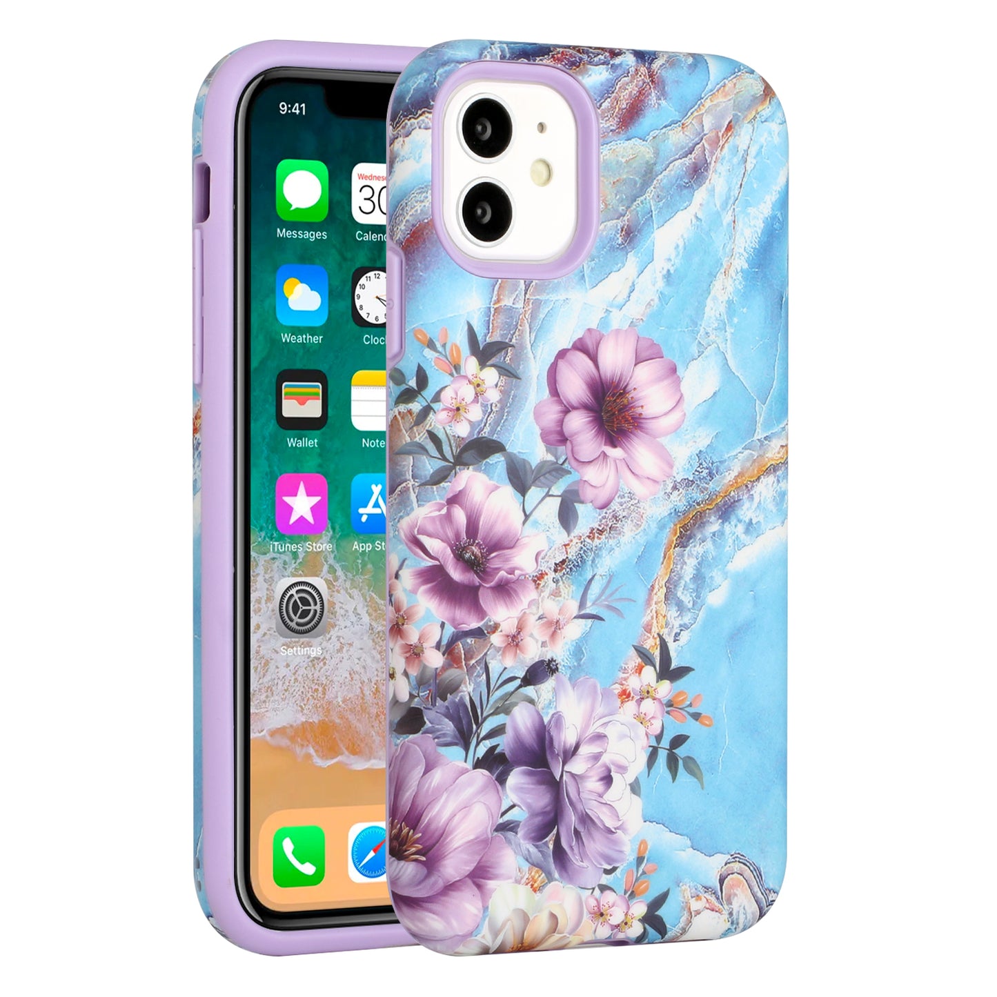 For Apple iPhone 13 Pro Max (6.7") Bliss Floral Stylish Design Hybrid Rubber TPU Hard Shockproof Armor Slim  Phone Case Cover