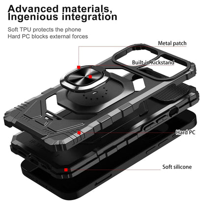 For Cricket Icon 4 Armor Hybrid Stand Ring Hard TPU Rugged Protective [Military-Grade] Magnetic Car Ring Holder Black