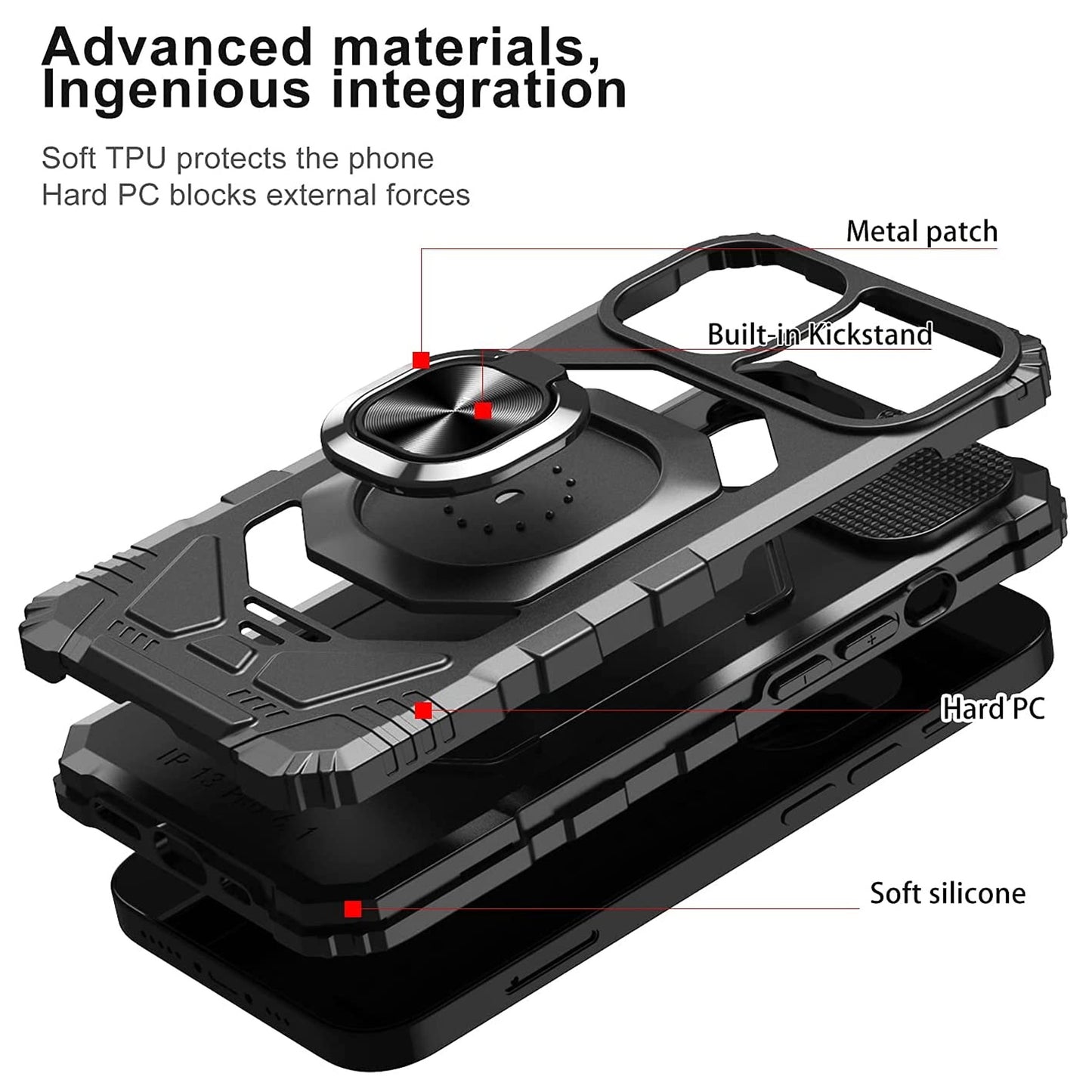 For Nokia G400 Armor Hybrid Stand Ring Hard TPU Rugged Full-Body Protective [Military-Grade] Magnetic Car Ring Holder Black Phone Case Cover