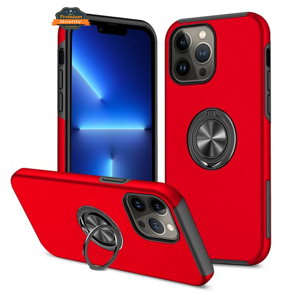 For Apple iPhone 14 /Plus Pro Max Hybrid Military Grade with Flat Metal Ring Stand 360° Rotation Kickstand Hard PC Back  Phone Case Cover